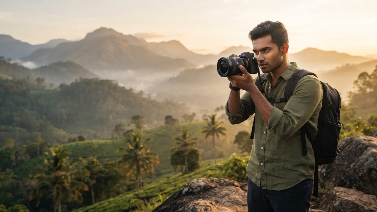 Sri Lankan photographer capturing a landscape for a photography competition